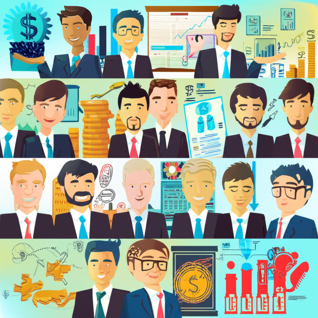 展示各類交易員如股票、外匯、期貨、債券、自營、造市與銷售交易員,各自專精於不同金融商品與市場的插圖