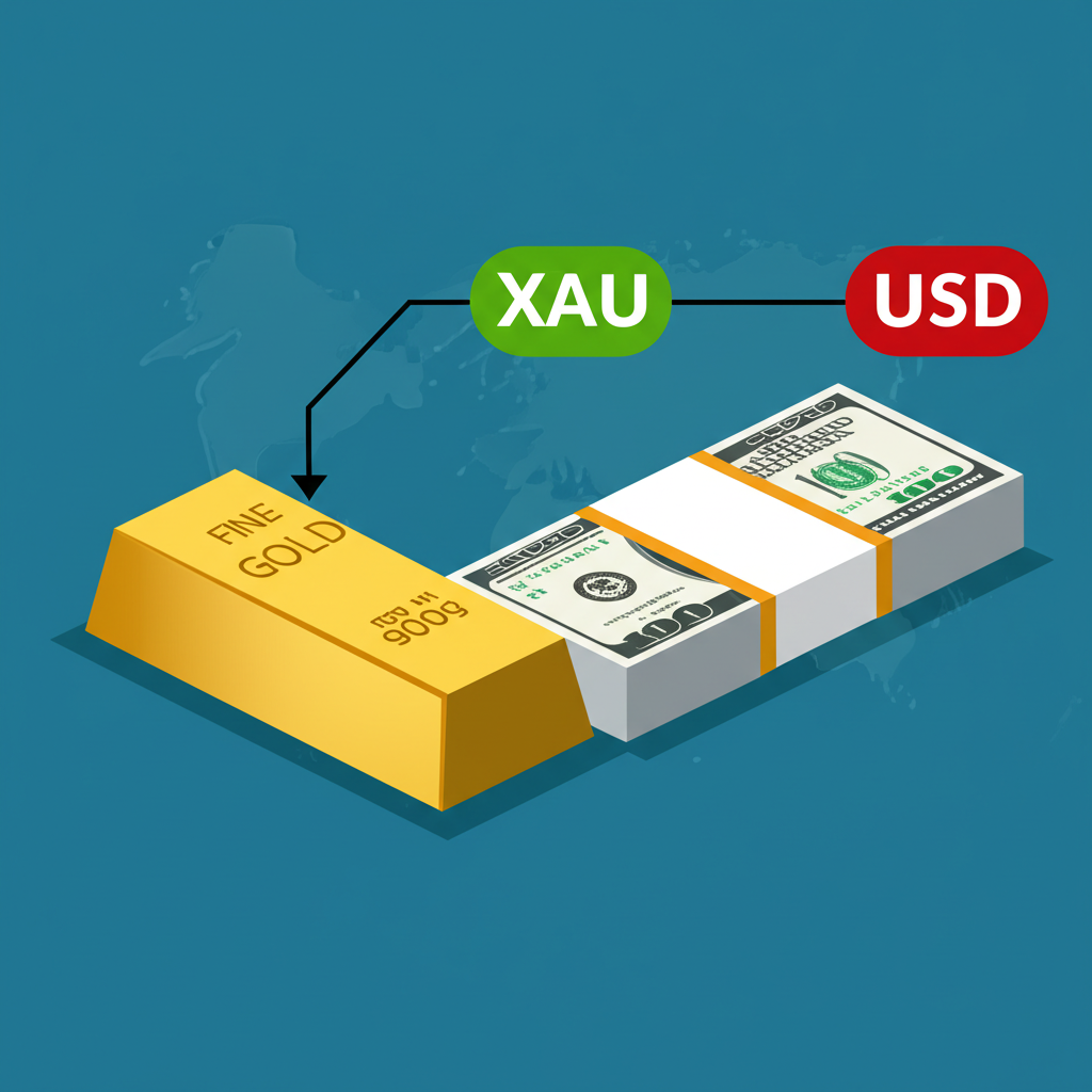 金條與美元鈔票並列,顯示XAU與USD符號,呈現全球金融市場中的黃金兌換價值