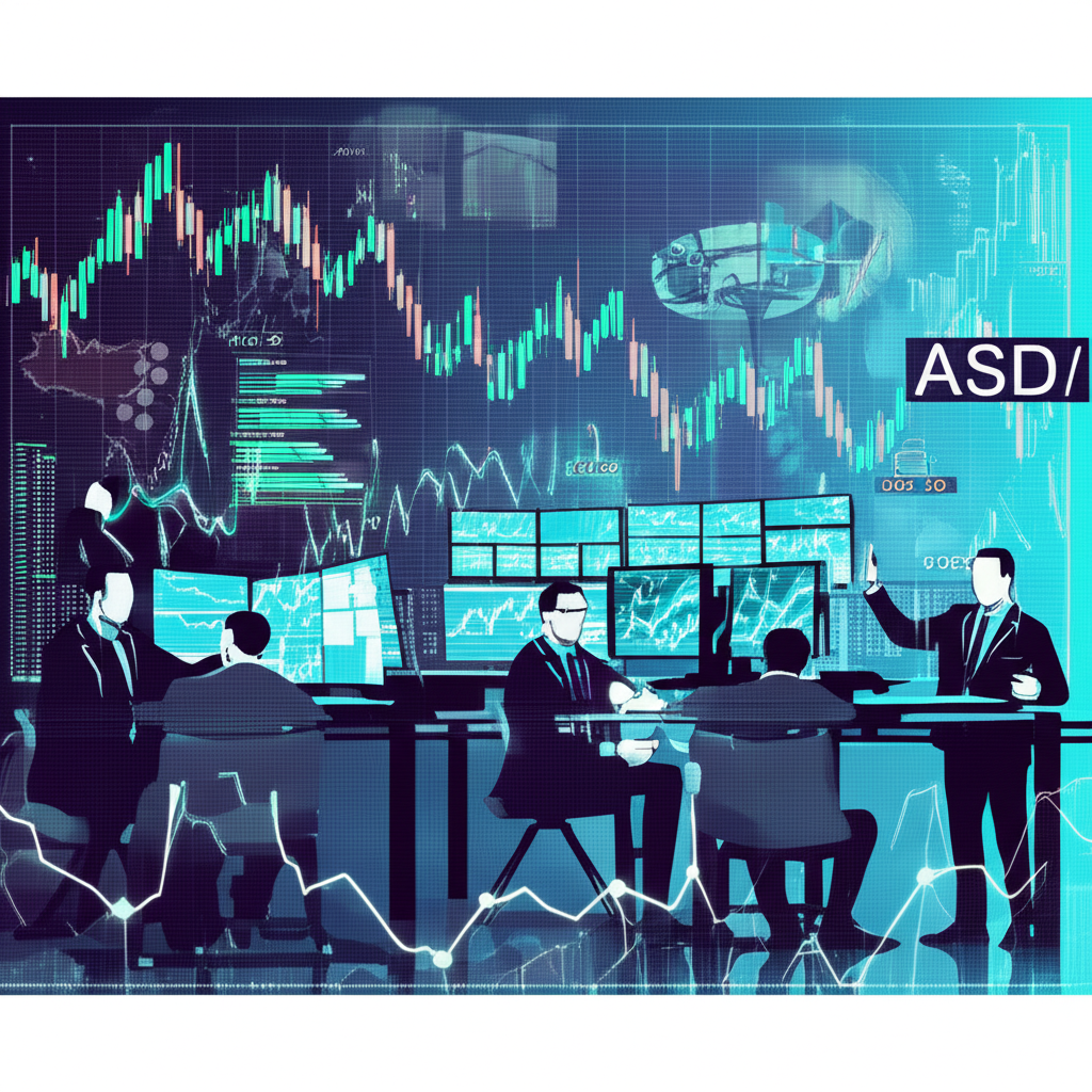影響 AUD USD 匯率的五大關鍵因素插圖,展示複雜交織元素與貨幣符號及箭頭表示影響的連結