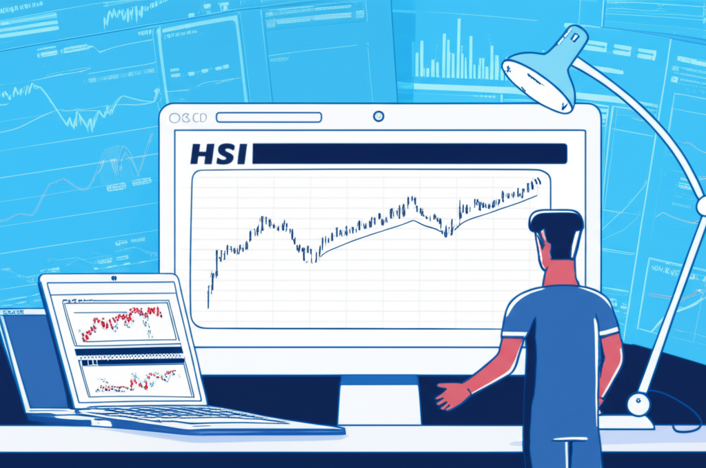 Thailand investor analyzing HSI chart, illustration.