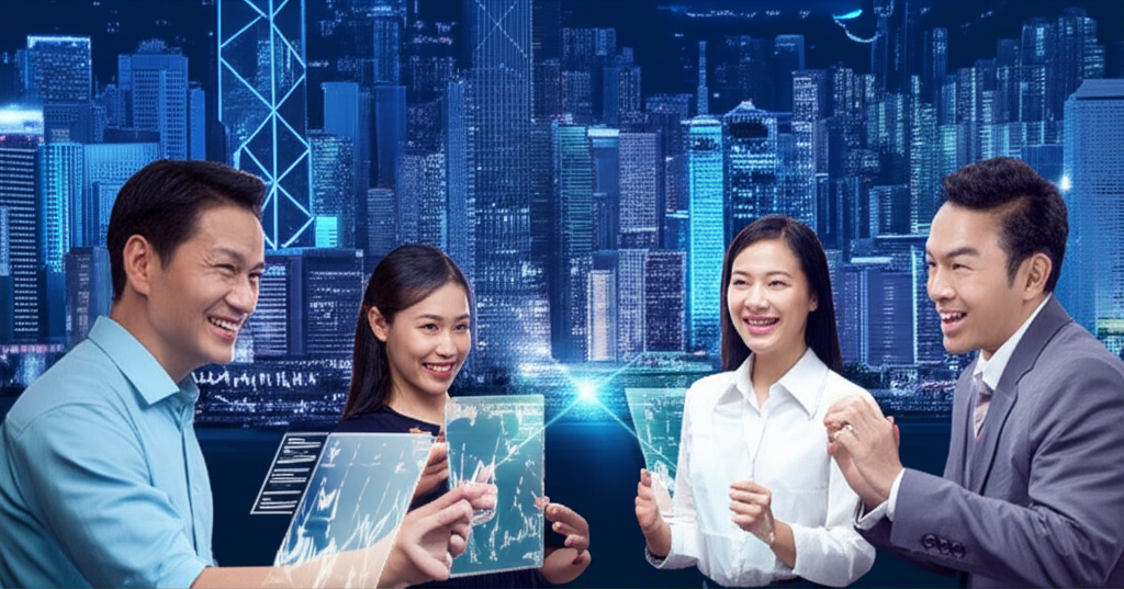 Hong Kong forex, happy investors, illustration