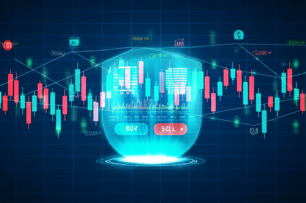 Secure forex platform, global market, illustration.