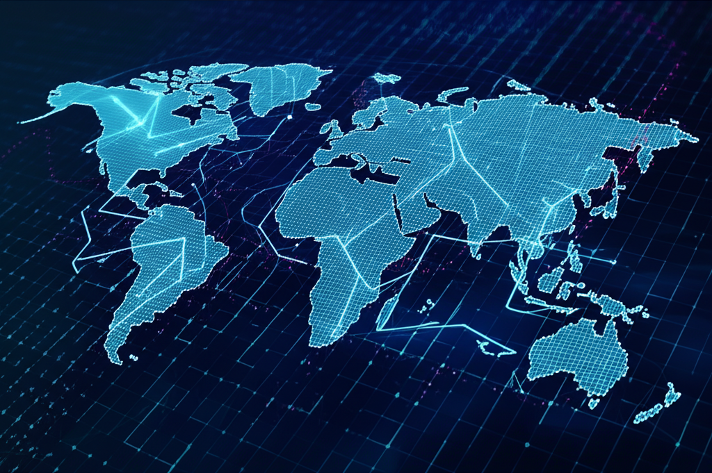 全球金融數據網絡、AI、區塊鏈插圖